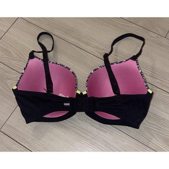 Victorias Secret Pink Wear Everywhere Lightly Lined Bra UW Printed Womens 32DD - Picture 4 of 6